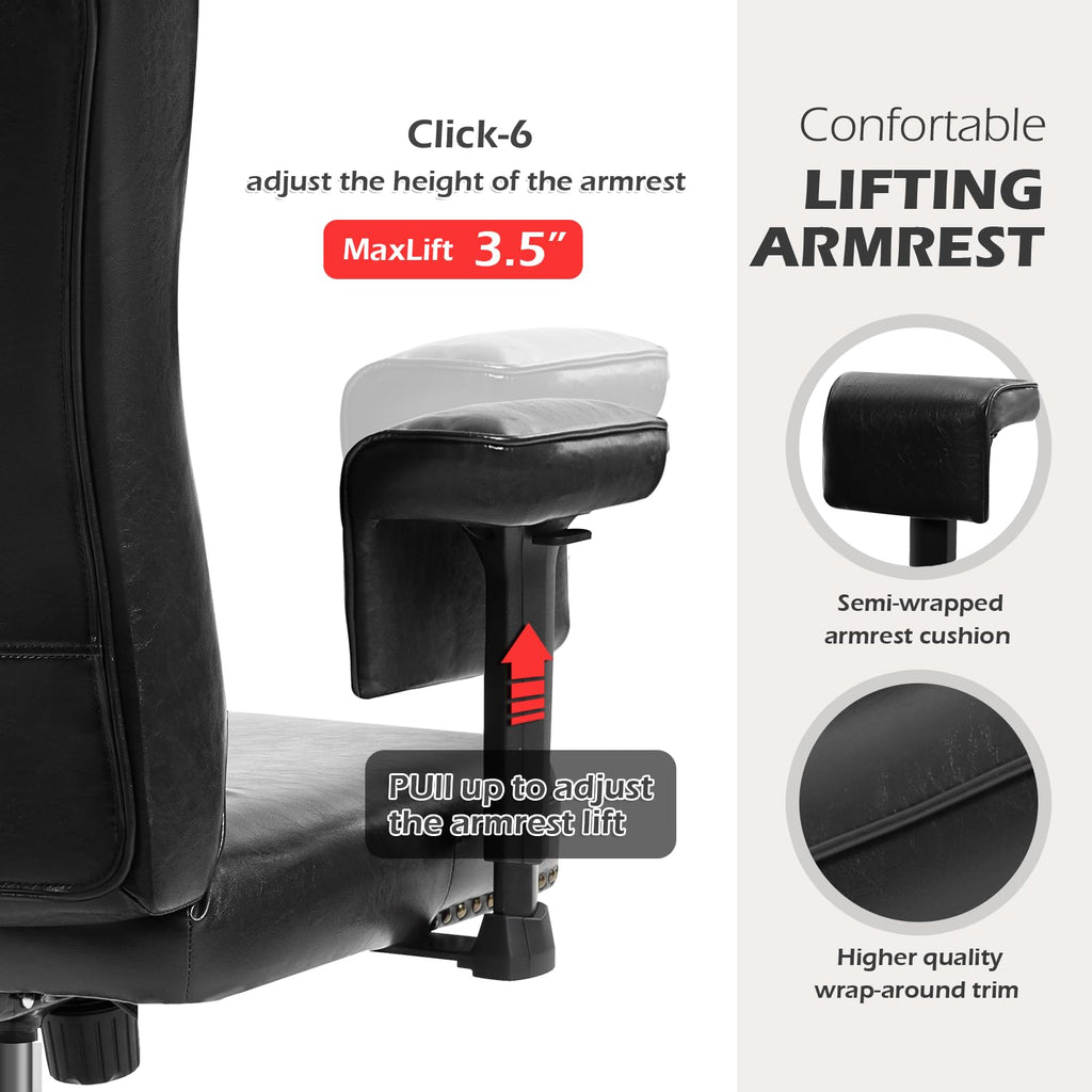 Ergonomic Executive Office Chair with Wheels and Arms, Tufted Back & Nailhead Trim, Home Office Desk Chairs, Faux