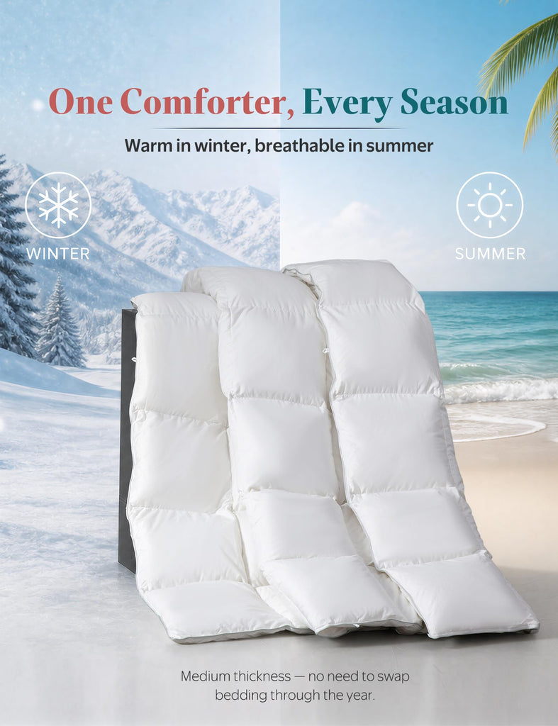 Goose Down Feather Fibers Comforter Super King, All-Season Duvet Insert Ultra-Soft Silk-SilentTM Fabric