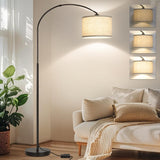 Dimmable Floor Lamp, Arc Floor Lamp with Dimmer, Black Standing Lamp with Adjustable Hanging Shade