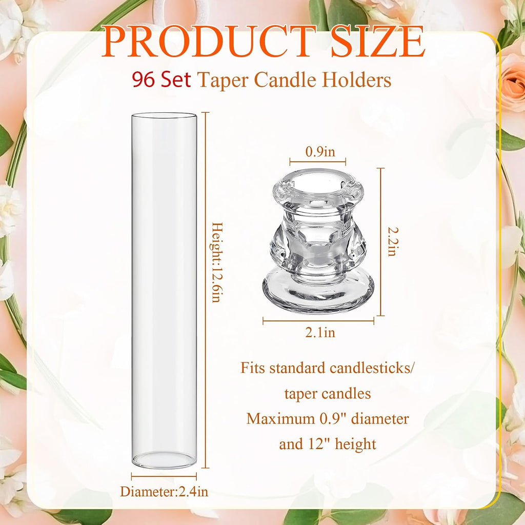 Glass Hurricane Candle Holders Candlestick Bulk 12.6",Clear,24 Set | 2.2" Taper Clear Candlestick Holders, Open Ended