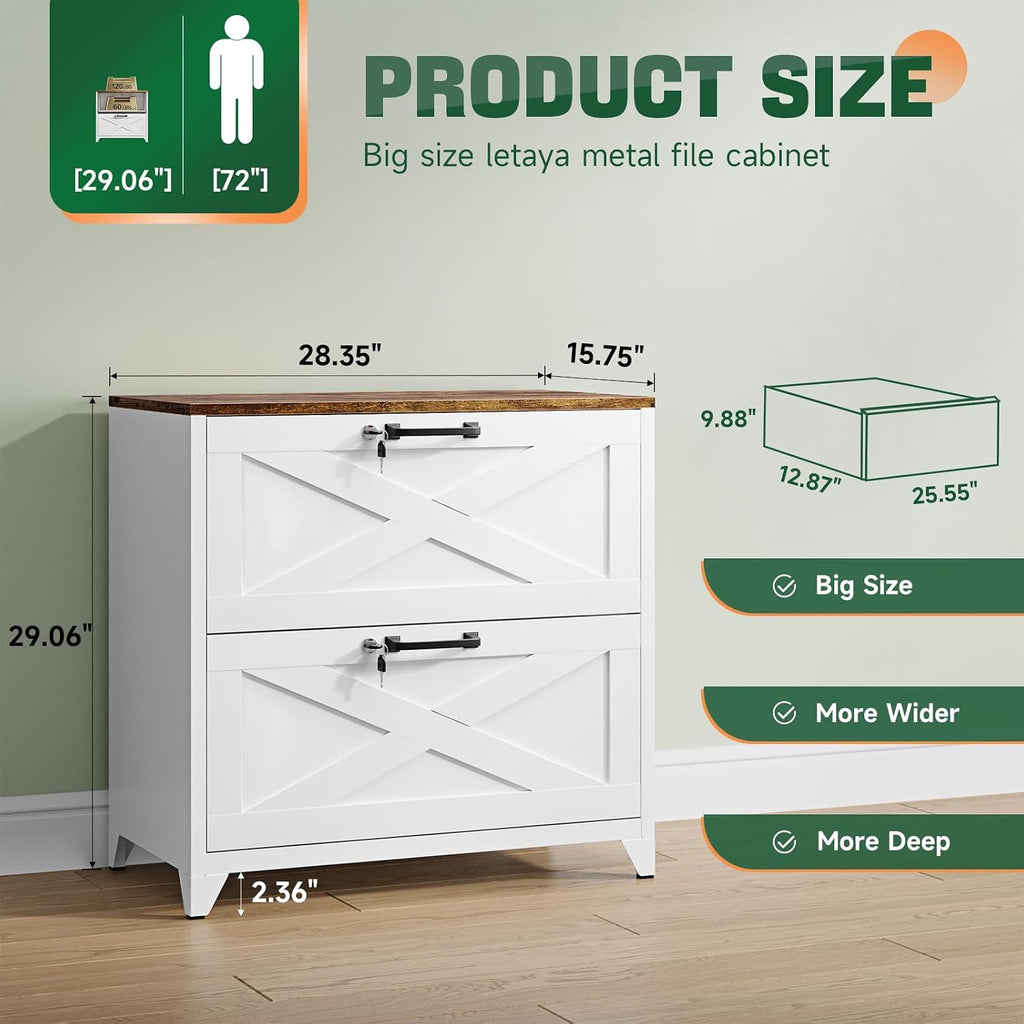 2 Drawer File Cabinet with Lock and Feet,Metal Lateral Filing Cabinet ,Hanging Letter/Legal/A4 Size (White-A, 16" D x