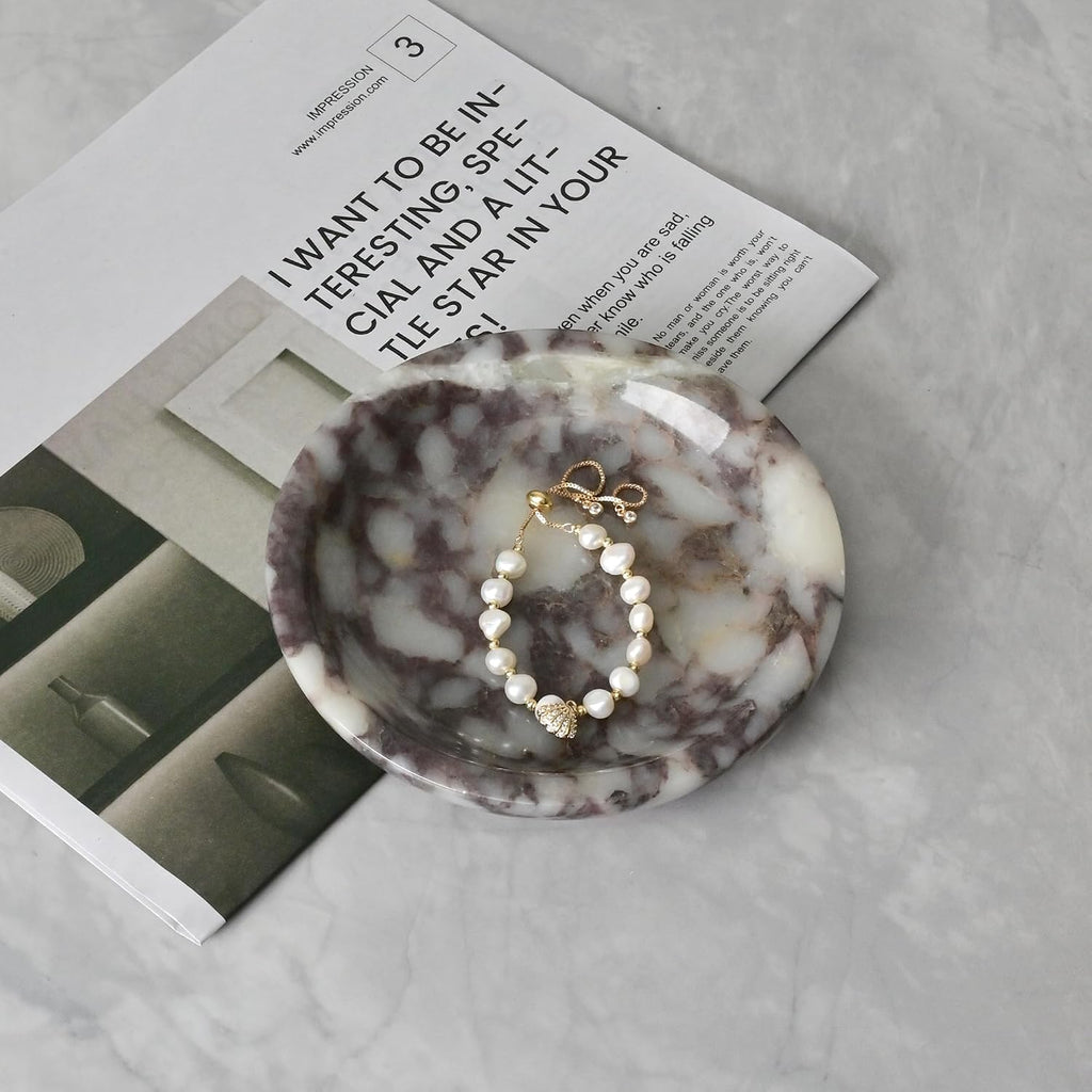 Natural Marble Ring Dish Jewelry Tray, 5.5" Trinket Dish