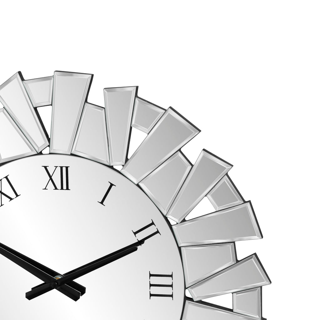 Silver Wall Clock, 24" Large Modern Mirror Clock