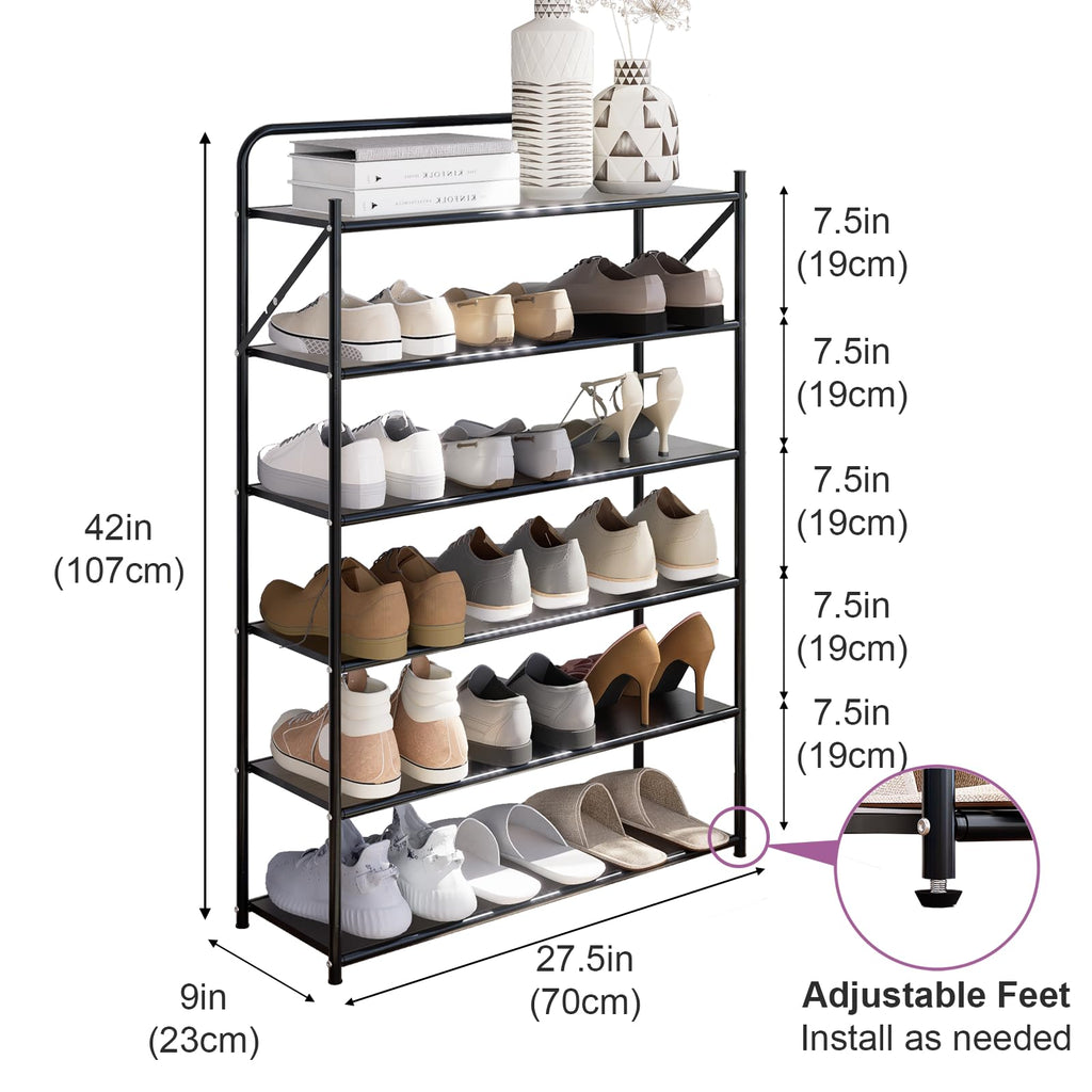 6 Tier No-Assembly Shoe Rack, Foldable Shoes Rack Organizer Without Installation, Portable Solid Metal Shoe Shelves