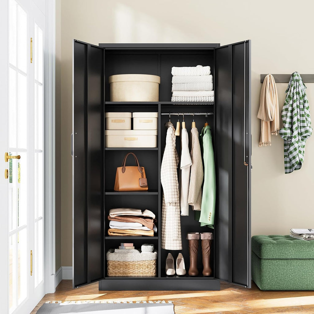 Metal Storage Cabinets Locker with Lock Door, 72'' Clothing Coat Steel Storage Freestanding Wardrobe , School