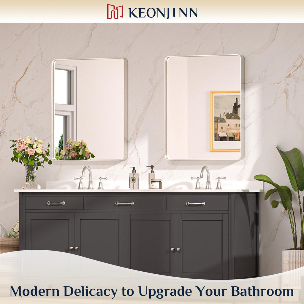 24 x 30 Inch Brushed Nickel Bathroom Vanity Mirror, Aluminum Frame