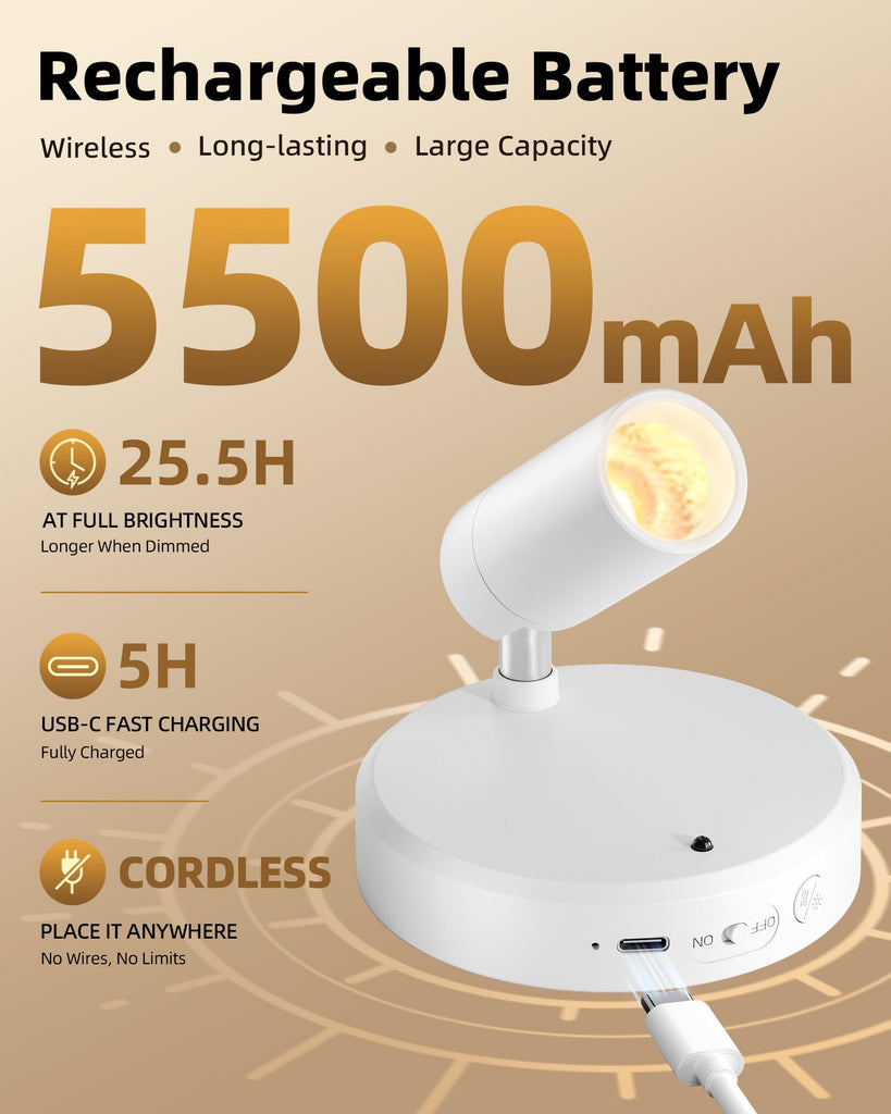 Spot Lights Indoor, 5500mAh Rechargeable Picture Lights with Remote, Wireless Mini Art Accent Spotlights with Timer &