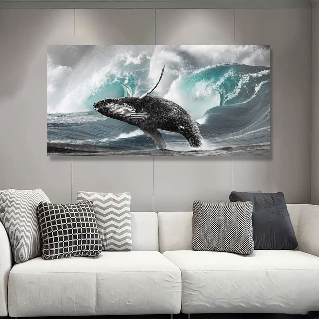 Surging Waves Whale Pictures Canvas Wall Art Bedroom Wall Decor, Surge Wall Art Print Paitnings Decor, Morden Artwork