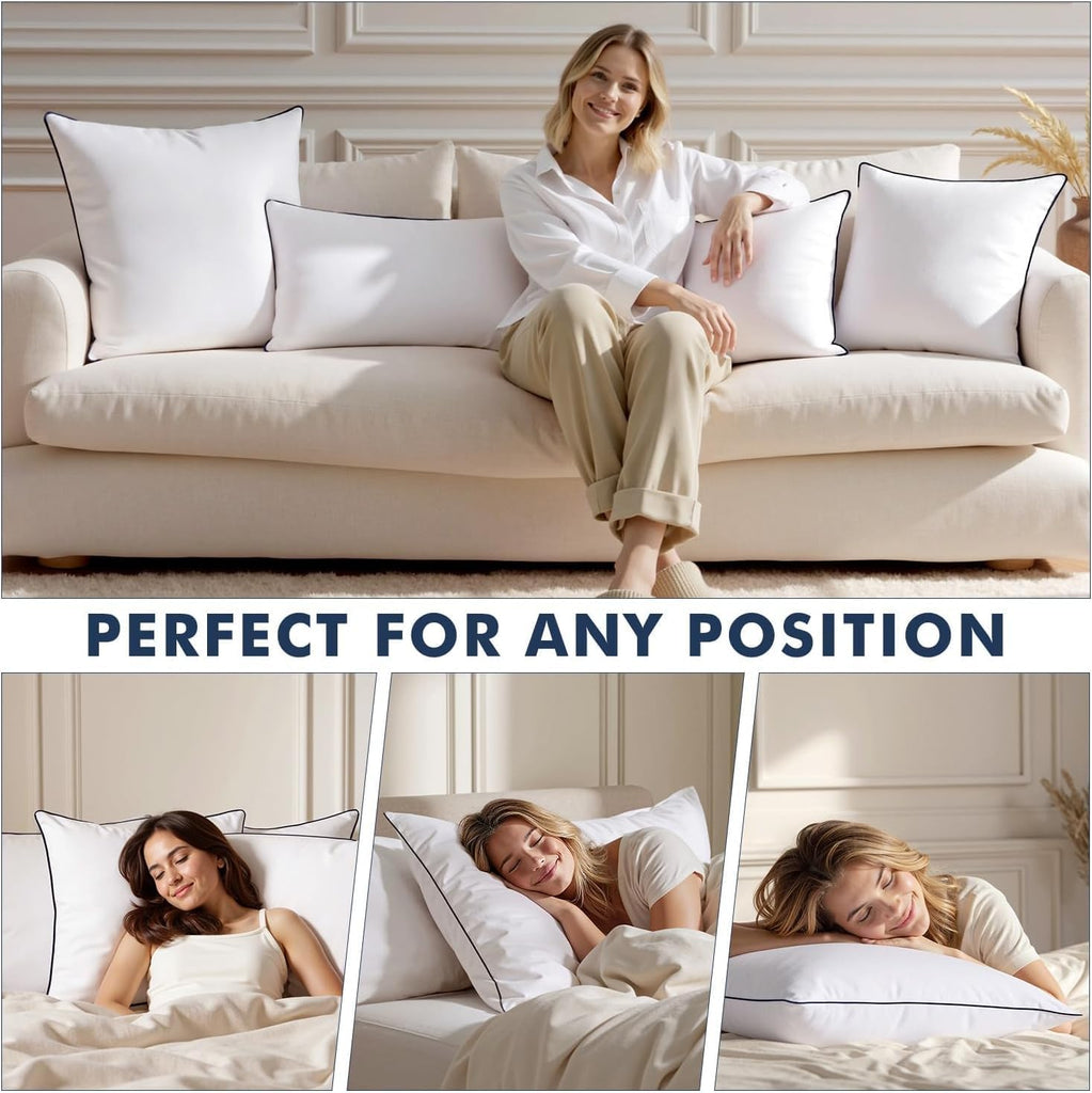 Goose Feather Down 22x22 Pillow Insert with 100% Down-Proof Cotton Cover, Soft Fluffy Decorative Pillow - Set of 2