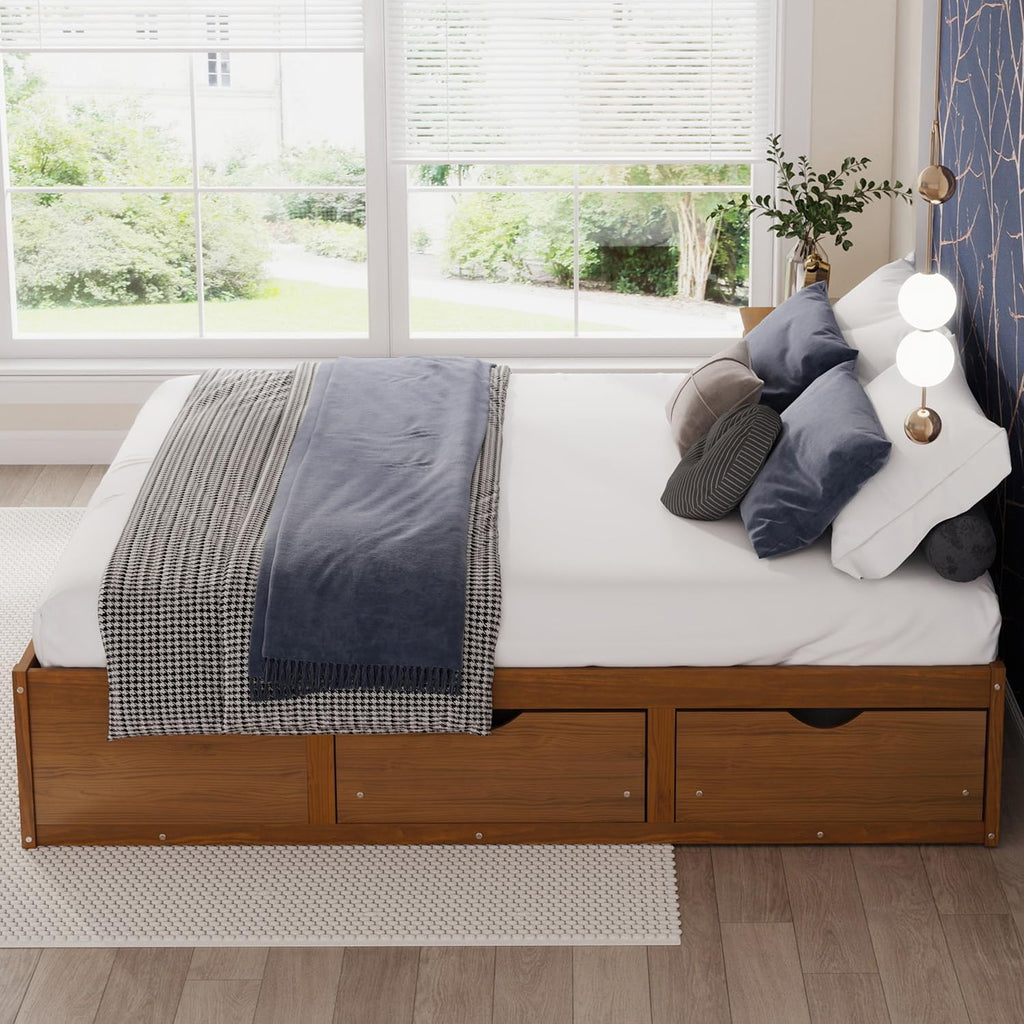Japanese Low Solid Platform Bed Frame (Walnut, King)