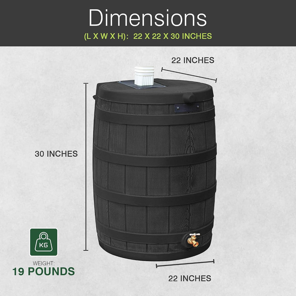 Rain Wizard Water Collection Barrel, 50 Gallon, Black, 2 Pack | Faux Wood Design - Plastic Outdoor Home Rain Barrel