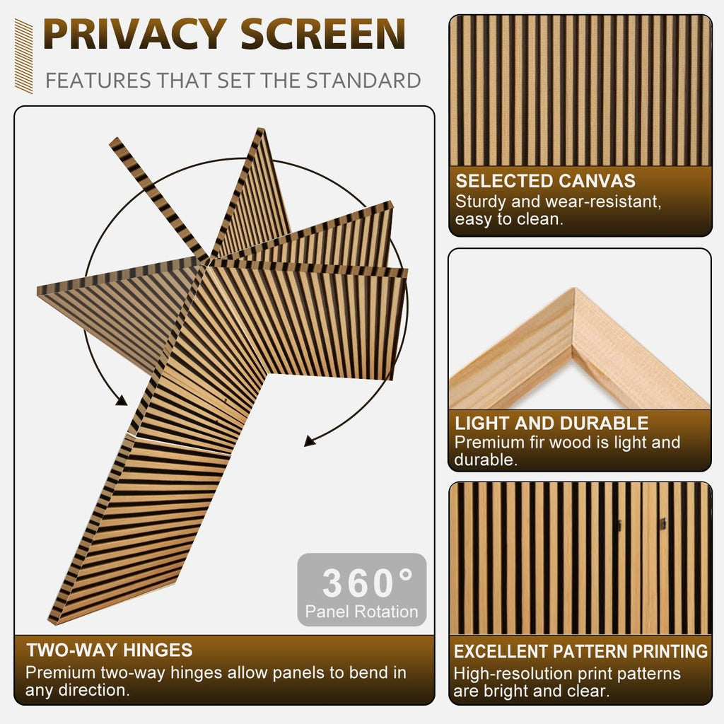 2 Ft Room Divider Screen Made Wood slats Portable Short Canvas Folding Screen 3 Panel Freestanding Separator Privacy
