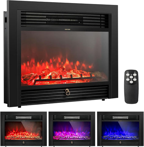 28.5 Inch Electric Fireplace Insert, 750W/1500W Wall Recessed or Freestanding Heater with Flame Colors, Timer and Remote Control
