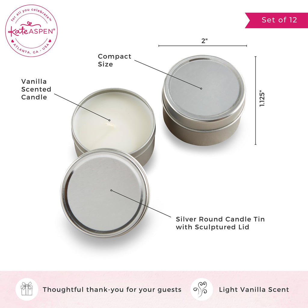 Aspen Travel Size Vanilla Scented Tins with Lids (Set of 12), Bridal Shower Favors, Wedding Favors, Bridesmaid