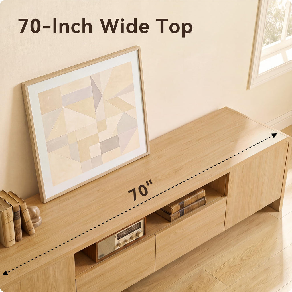 70" Curved TV Stand for 75 Inch TV, Modern Wood Media Console