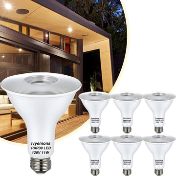 PAR30 Long Neck LED Flood Light Bulbs Dimmable 11W 2700K 6 Pack