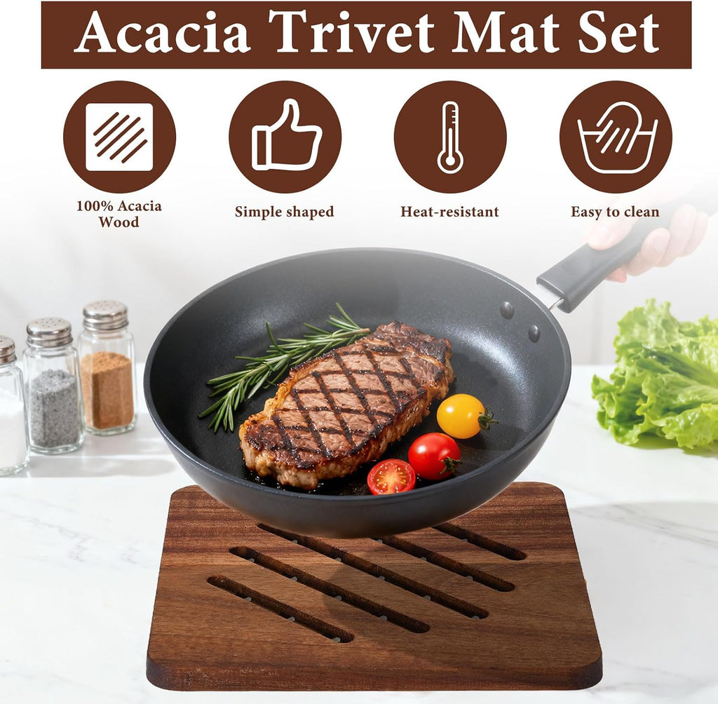 Acacia Trivet Mat Set 5.8inch 7inch Thicken Acacia Wood Hot Pads Trivets Heat Resistant Pads for Hot Dishes Pot - Set of 4