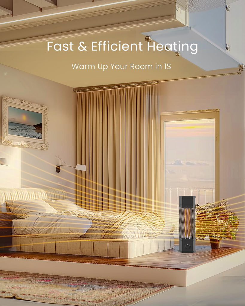 Electric Patio Heater Outdoor Indoor Use, 360°All-round Heating, 1500W Infrared Tower Heater, Tip-Over & Overheat