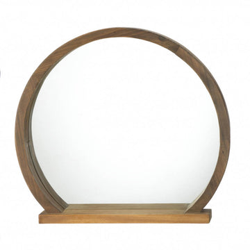 Décor Round Wall Mirror, Wood with Shelf, 17.75x2.75x16