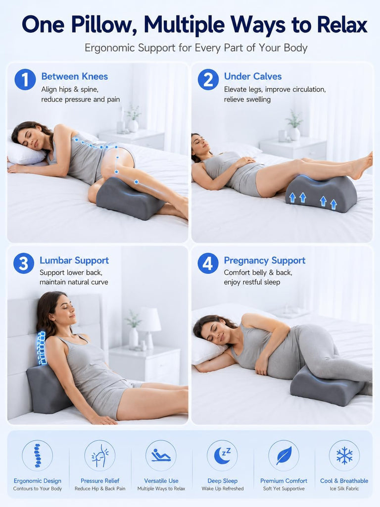 Knee Pillow for Back Sleeping, 5.7" Memory Foam Leg Pillow | Yoga Bolster Pillow, Support Pillow Between Legs for