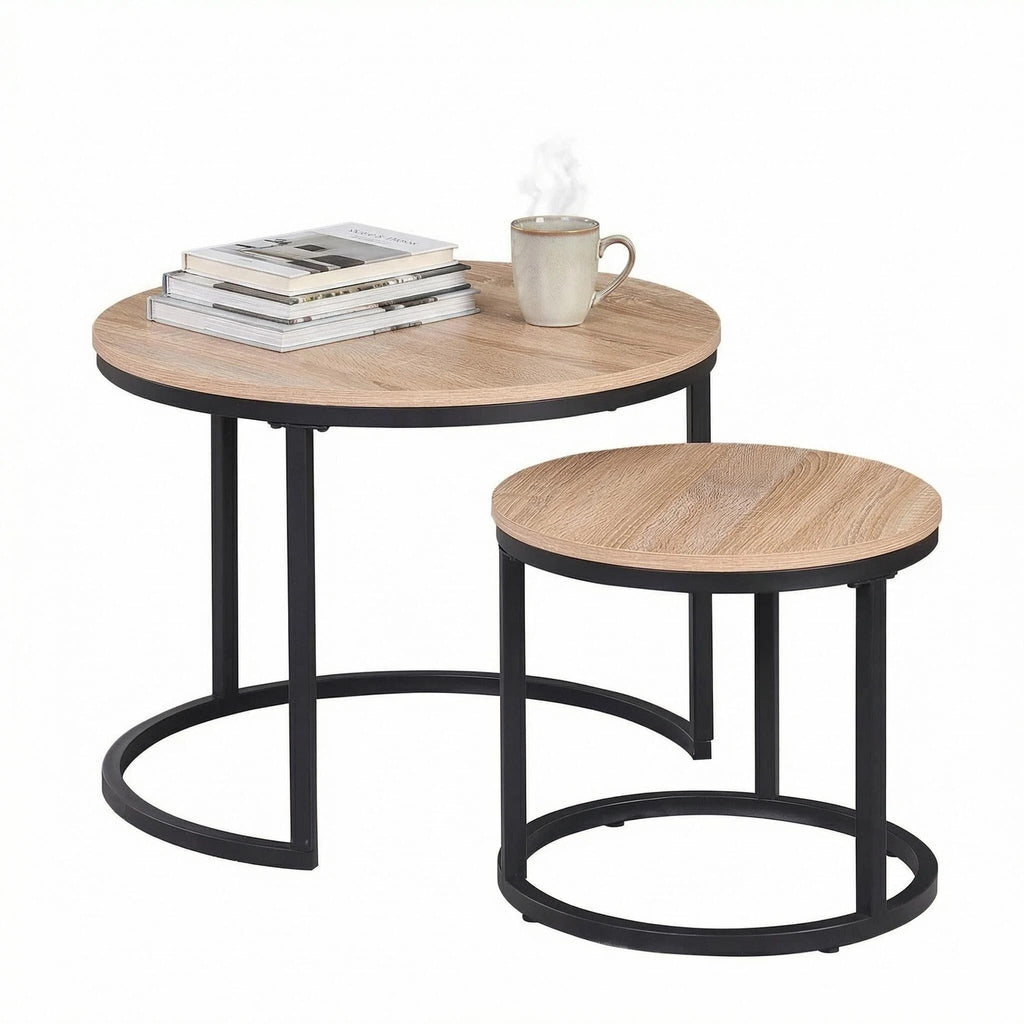 Nesting Coffee Set of 2, Natural Oak Finish, 23.6"