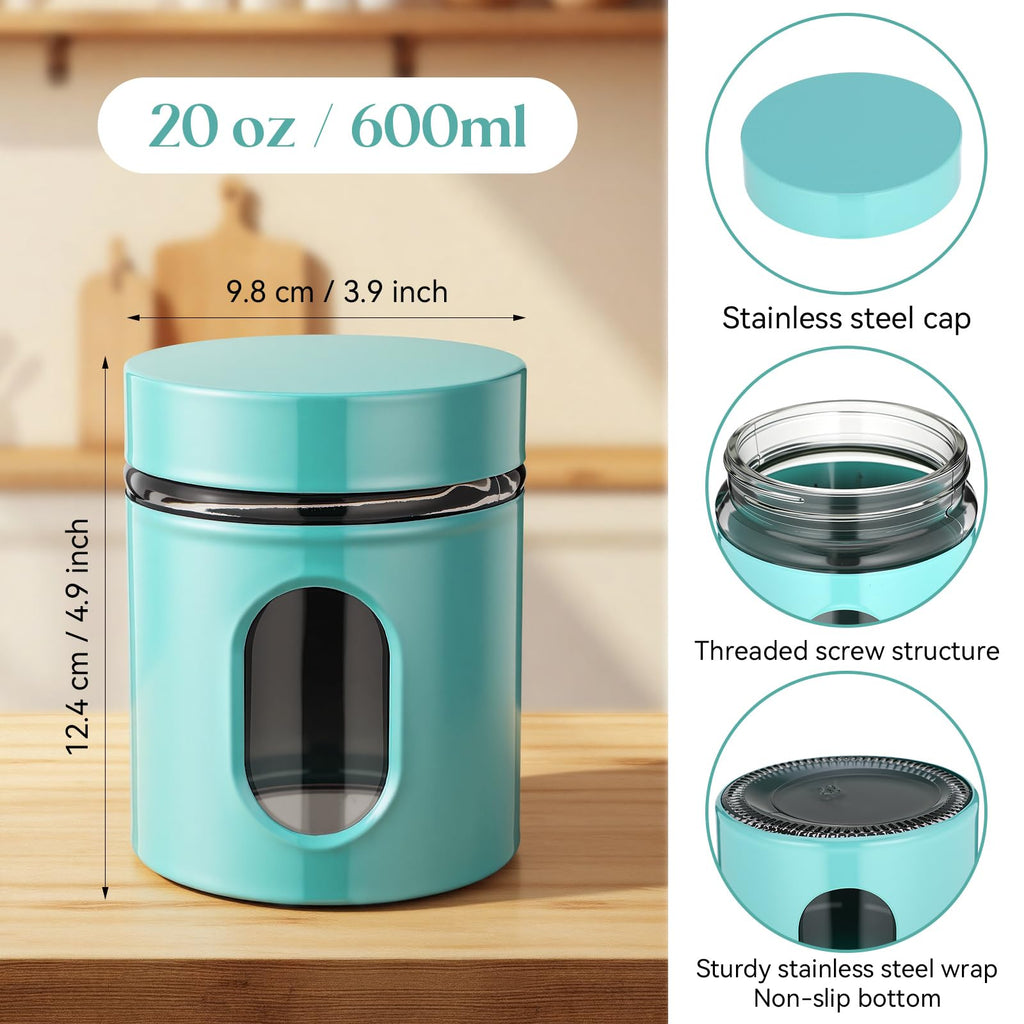 3 Pcs Stainless Steel Canister Set with Glass Windows Visible Storage Jars Silver Kitchen Canister Set for Pasta
