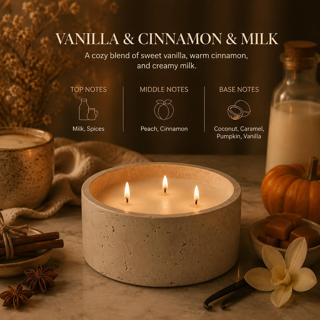 3-Wick 21oz Large Scented Candle-Vanilla & Cinnamon & Milk, Soy Coconut Wax Blend Candle with Acacia Wood Lid, 45-Hour