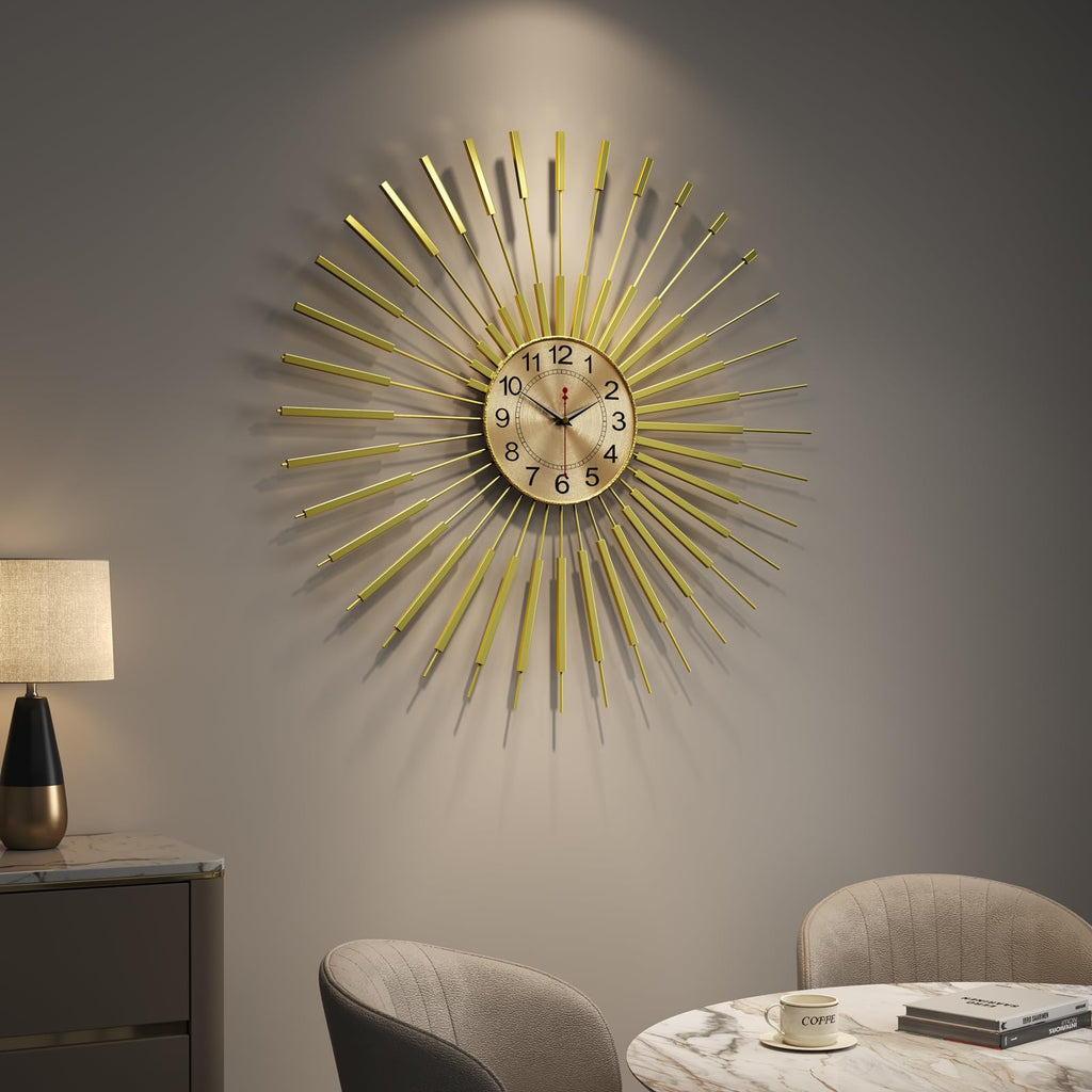 30 Inch Gold Large Wall Clock, Mid Century Modern Sunburst Clocks