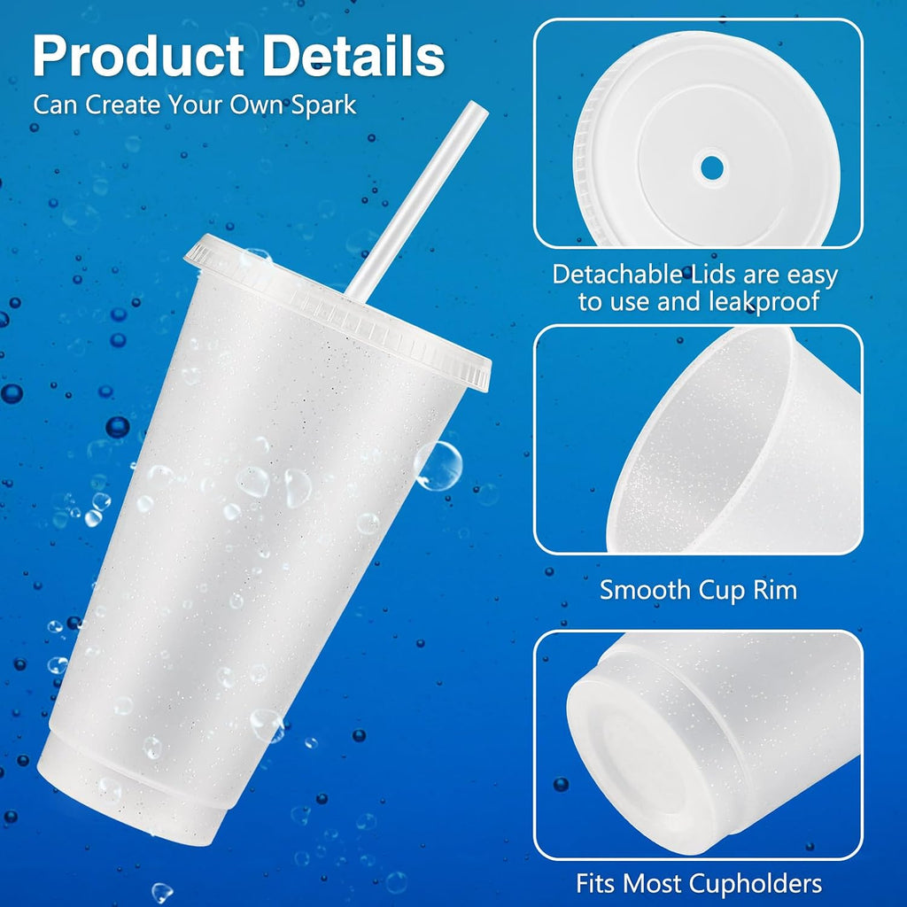 12 Pcs Reusable Glitter Cups with Lids and Straws 24 oz Plastic Tumbler Iced Coffee Cup Travel Mug for Smoothie Juice