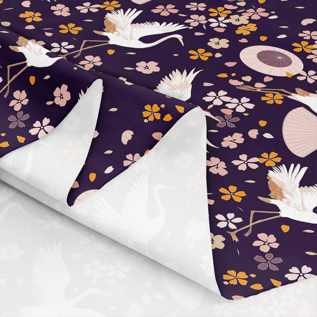 Red-Crowned Crane Fabric by The Yard, Watercolor Pink Cherry Blossom Soft Polyester Fabric, Japanese Style Decorative