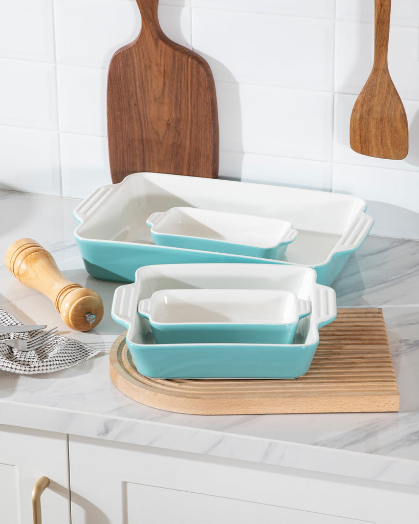 Ceramic Bakeware Set of 4, Casserole Dishes for Oven, Rectangular Baking Dish with Handles, Lasagna Pans Deep for