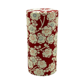 Japanese Tea Canister Tin Plum Romance/Double Lid/Japanese YUZEN Washi Paper Pasted /200g Tea Capacity/Loose Leaf Tea