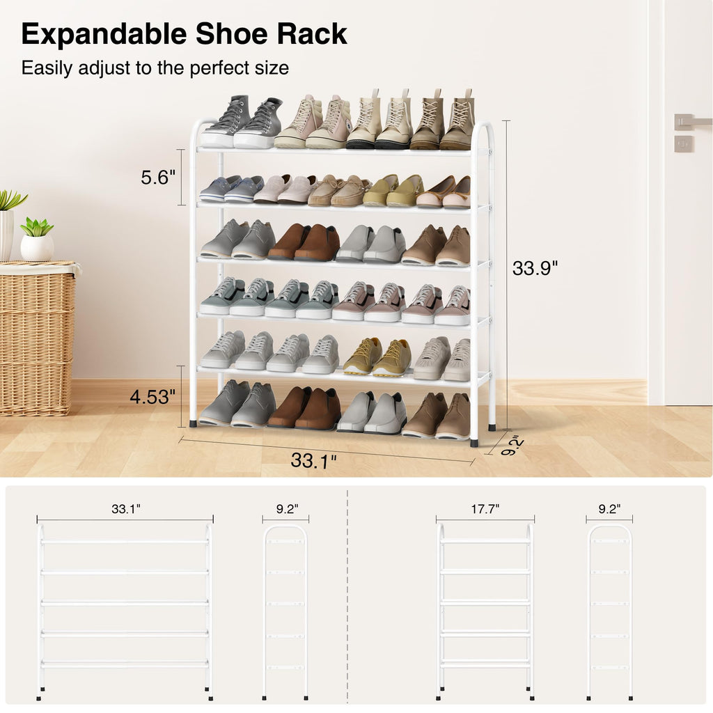 5-Tier Expandable Shoe Rack for Closet, Entryway, 24 Pairs, White