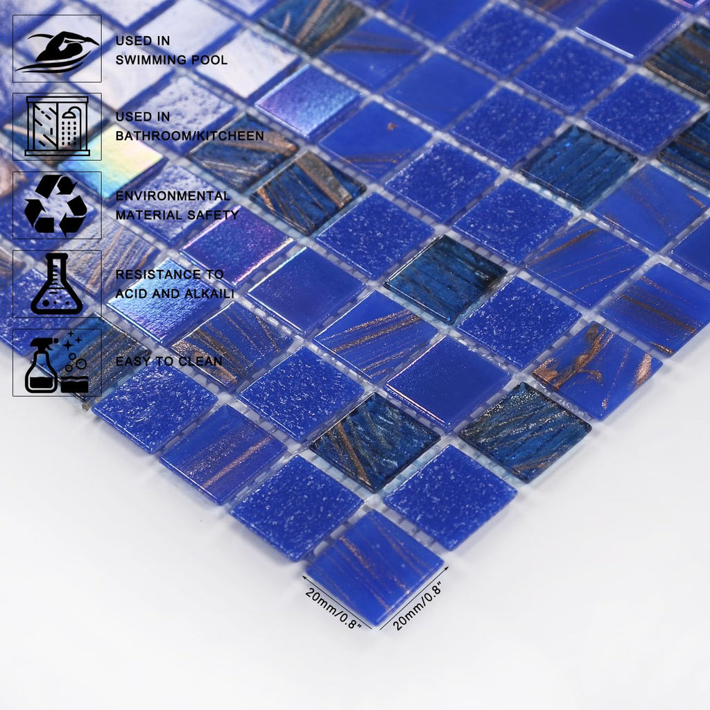 11.5 sq.ft Iridescent Cobalt Blue Glass Mosaic Tile , Pool
