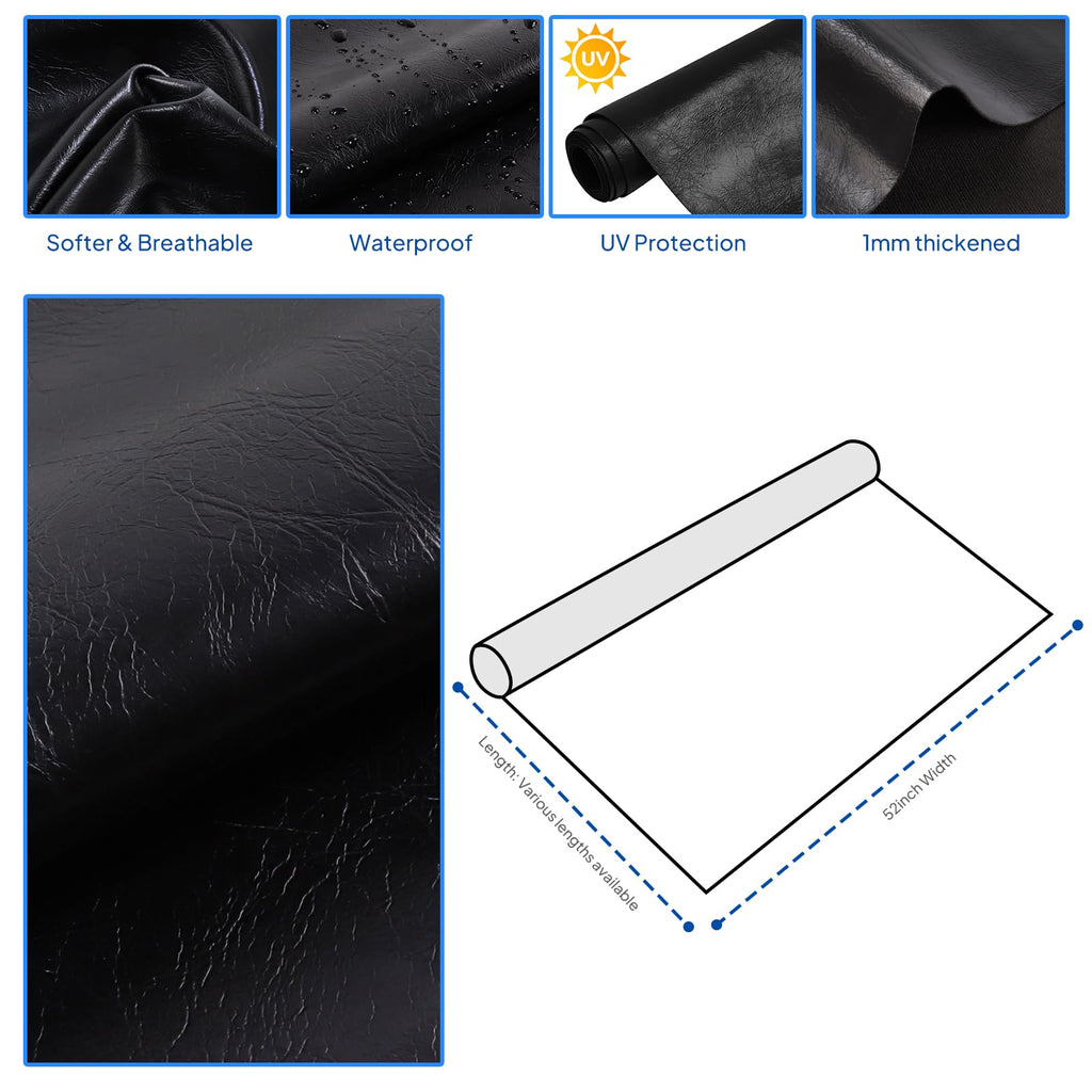 36"x52" Heavy Duty PU Faux Leather Fabric Vegan Marine Vinyl Leather More Wearable & Easy to Clean for Retro