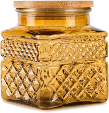 20 FL OZ Small Vintage Glass Jar with Airtight Bamboo Lid,Thick Glass,Amber