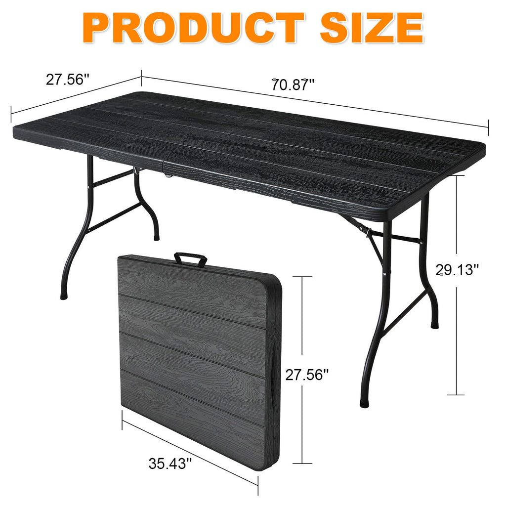 6ft Folding Table, Portable Heavy Duty Plastic Fold-in-Half Utility Table for Indoor/Outdoor Use, Dining, Camping