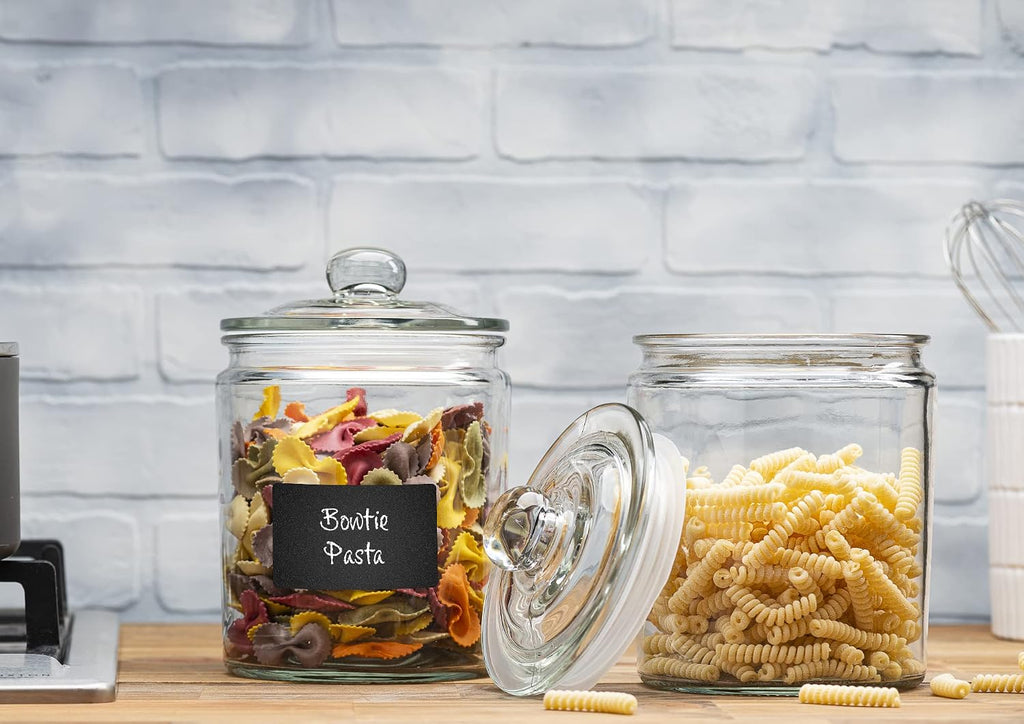 Glass Canister Set Counter + Labels & Marker - Glass Cookie Jars with Airtight Lids - Food Storage - Set of 2