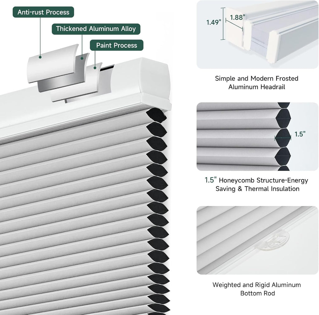 Blinds Cordless Top Down Bottom Up Blackout Cellular Shade for Window (Light Grey, 33.5X72)