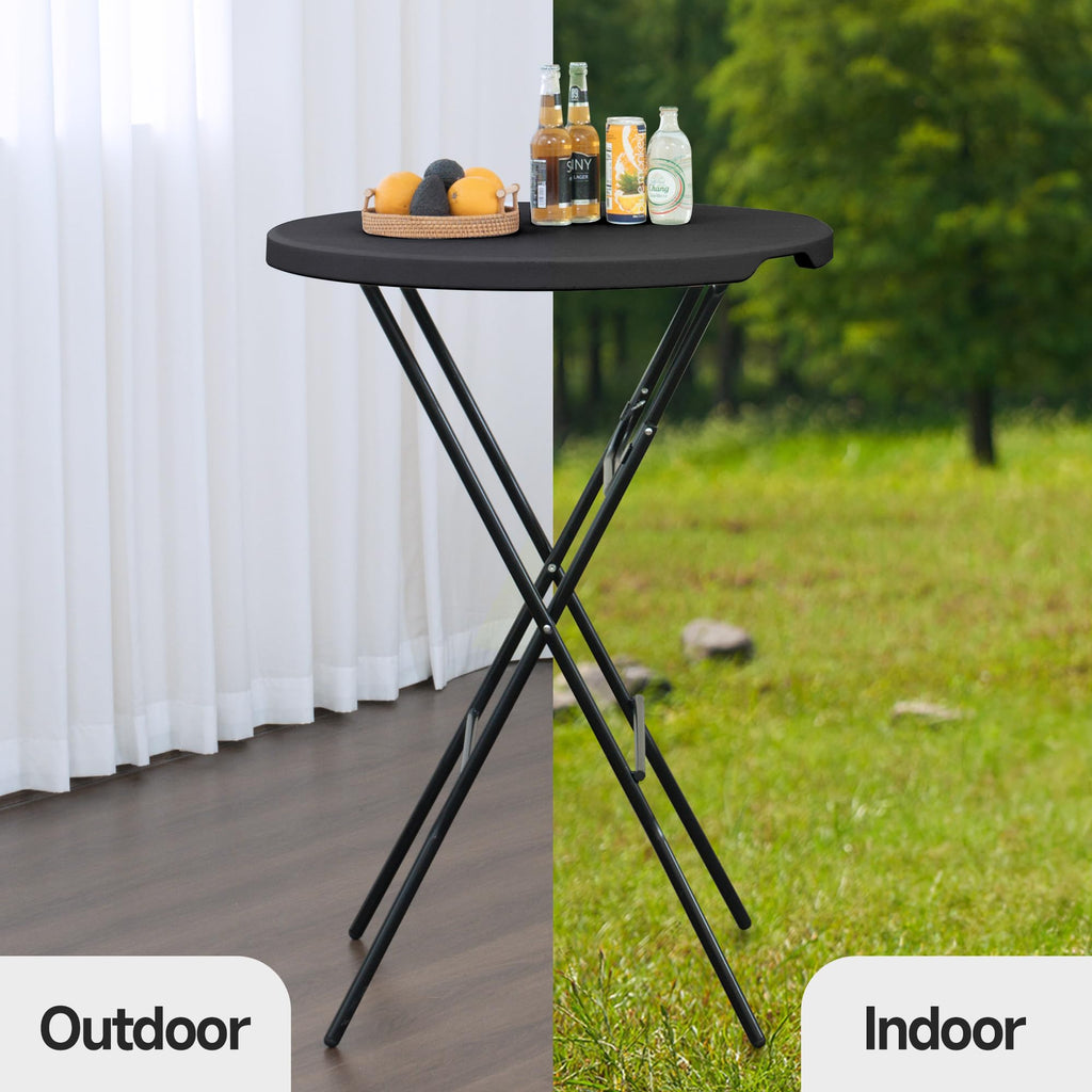 32'' Round Folding Table, HDPE Portable Bar Height Table with Removable Legs for Indoor Outdoor Wedding Event