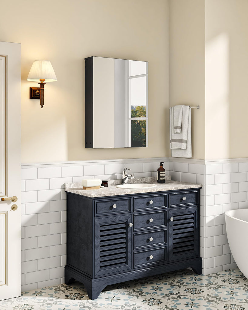 Bathroom Medicine Mirror Cabinet, 17.7'' x 23.6'', Wall-Mounted Bathroom Vanity with Mirror, Bathroom Medicine