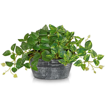 Fake Pothos with Metal Pot Small Artificial Plants Indoor