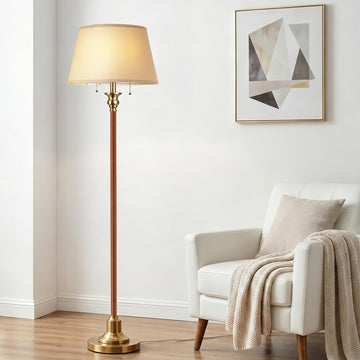 Floor Lamp, 66.5'' Rustic Farmhouse Pole Lamp with Double Pull Chain, Mid Century Modern Tall Standing Lamp