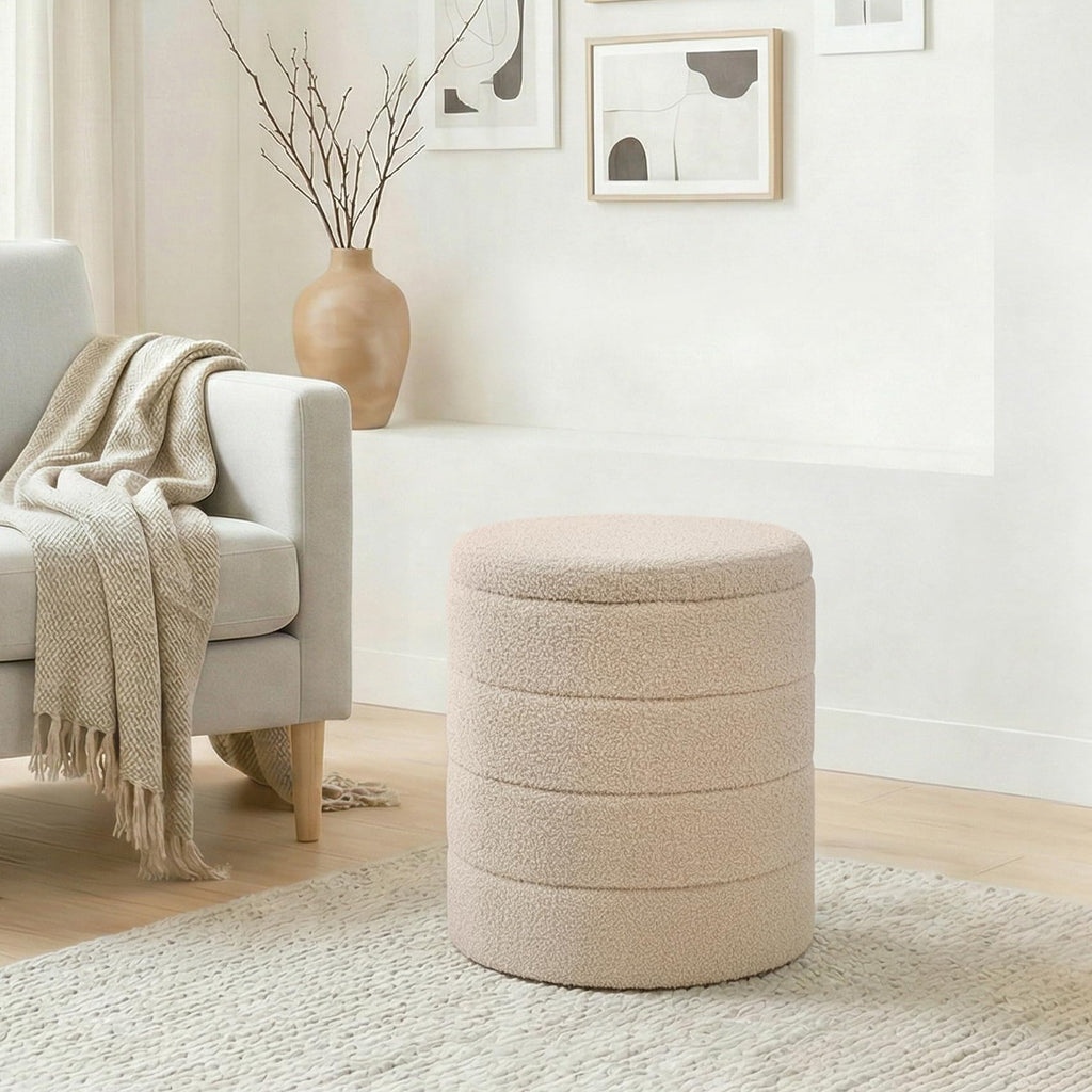 14.5" Round Storage Ottoman, Folding Ottoman with Storage