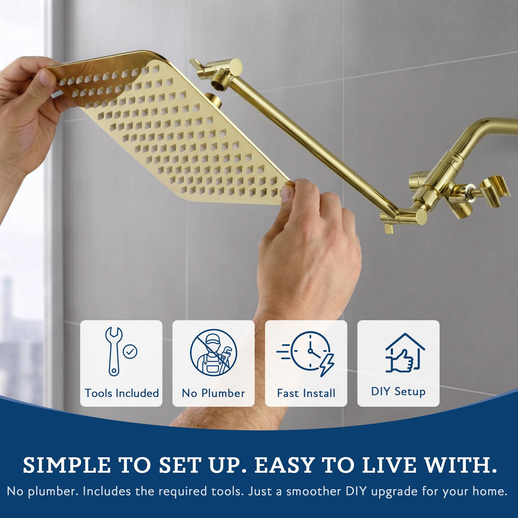 All Metal 10" Dual Square Shower Head Combo | Rain Shower Head | Handheld Shower Wand | Adjustable | 3-Way Diverter