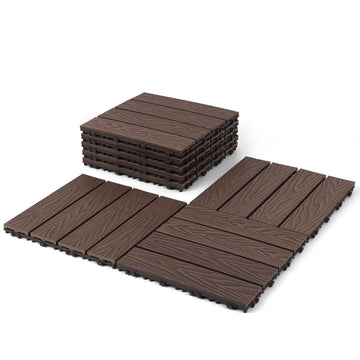 Composite Interlocking Deck Tiles Outdoor, 12"x12" Waterproof Decking Tiles Outdoor, Straight Grain Outdoor Deck Tiles (9 Pack)