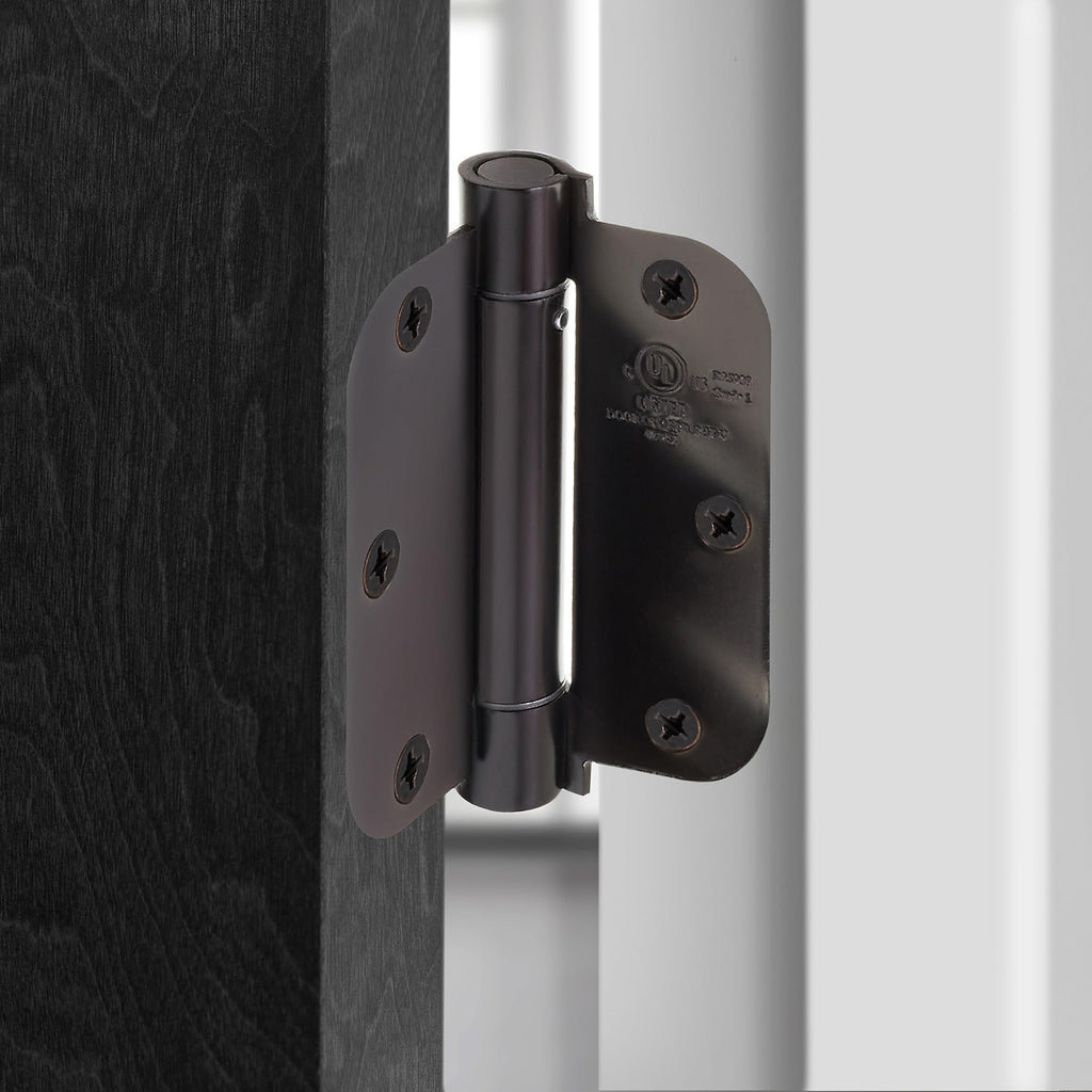 2 Pack) Heavy-Duty 3-1/2" Self-Closing Spring Door Hinge with 5/8" Radius Corners, UL Listed - Oil Rubbed Bronze