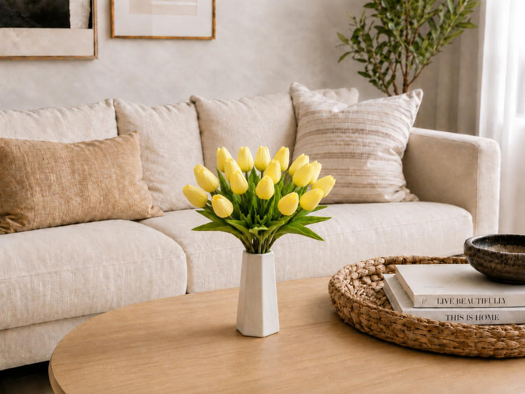20 Stems Light Yellow Artificial Tulip Flowers Centerpiece