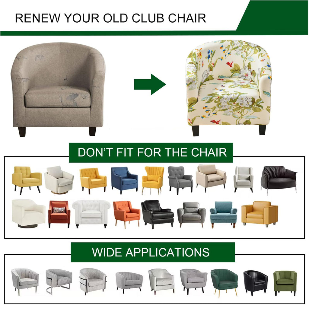 Stretch Barrel Club Chair Covers Printed Tub Sofa Slipcover, 24