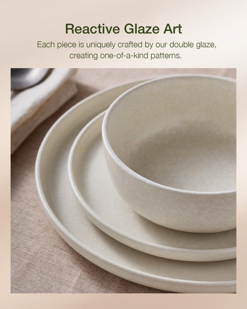 Milkyway 18-Piece Stoneware Dinnerware Set, Matte Beige White